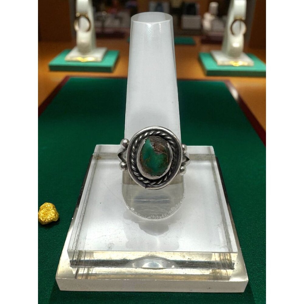 Green Turquoise Native American Sterling Silver Ring Hand Crafted Size 7 - Picture 1 of 11